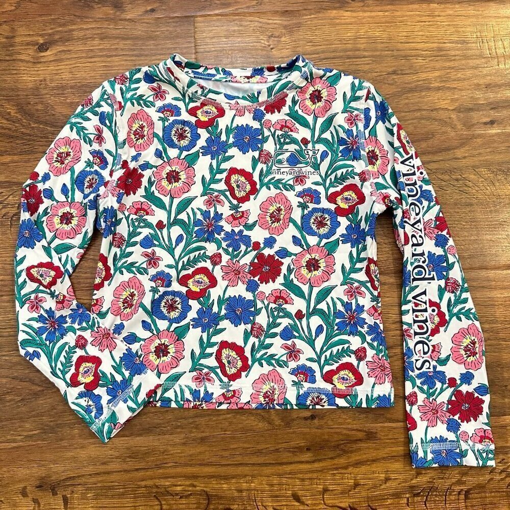 Vineyard Vines White Tisbury Floral Long Sleeve Swim Shirt UPF Sun Girls XL